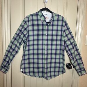 Brooks Brothers Button Up Shirt XXL Long Sleeve Blue Green Plaid 100% Cotton